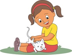 girl playing with cute kitty clipart