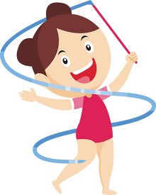 girl practicing ribbon rhythmic gymnastics clipart