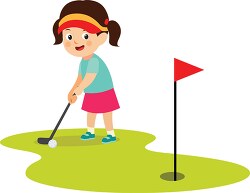 girl prepares to hit golf ball clipart