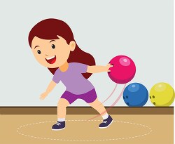 girl preparing to throw bowling ball down alley clipart