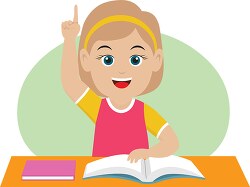 girl raising hand in the classroom clipart