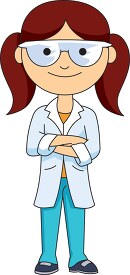 girl science student wearing a lab coat and goggles clipart