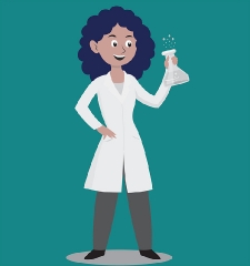 girl scientist holding beaker science gray color