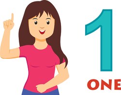 girl showing and saying counting number 1 clipart