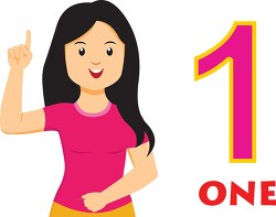 girl showing and saying counting number 1 clipart