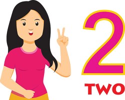 girl showing and saying counting number 2 clipart