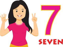 girl showing and saying counting number 7 clipart
