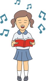 girl singing from hymn book