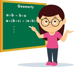 girl solving geometry in the classroom clipart