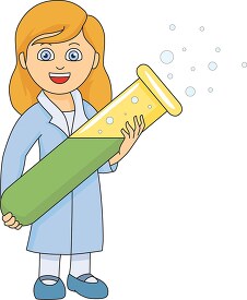girl student holding a large test tube clipart