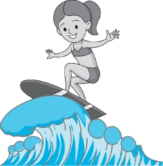 girl surfing on large wave gray color
