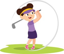 girl swigging golf club clipart