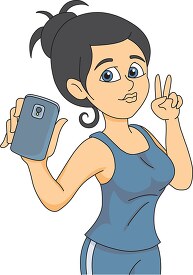 girl taking selfie with cell phone clipart