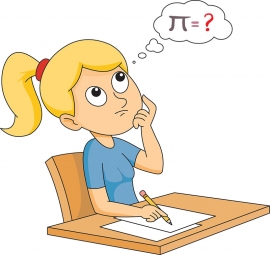 girl thinking about how to solve a math problem clipart