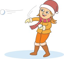 girl throwing snowballs clipart