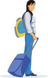 Girl Traveler with backpack and suitcase clipart