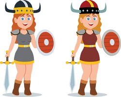 girl viking with armour norway clipart