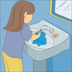girl washing her hands in sink clipart