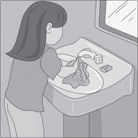 girl washing her hands in sink gray color