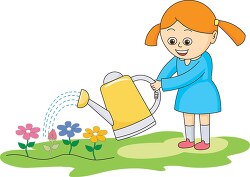 girl watering flowers with yellow water can2020