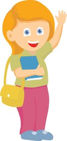 girl waving with book and purse clipart