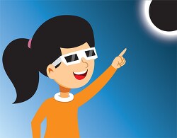 girl wearing solar protected glasses looking up to the solar ecl