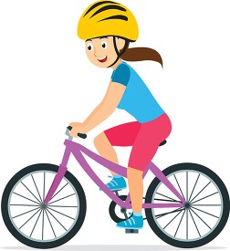 girl wearing yellow helmet riding bicycle clipart