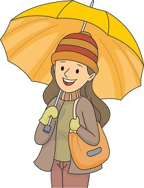 girl with umbrella in winter clipart