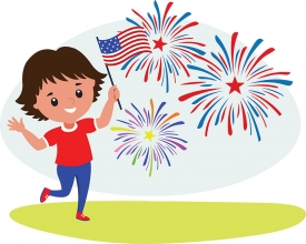 girl with US flag 4th of july on calendar clipart 2