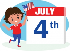 girl with US flag 4th of july on calendar clipart