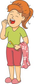 girl yawning with toothbrush clipart