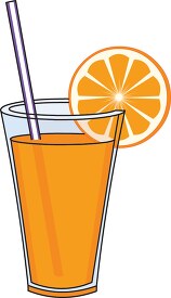 glass of orange juice with straw clipart