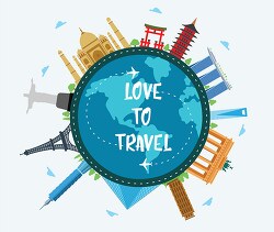globe representing around the world love to travel clipart