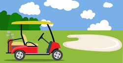 golf cart on course near sand trap clipart