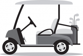 golf cart with golf bag in back side view gray color