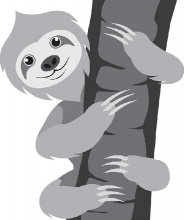gray clipart sloth hanging on tree branch