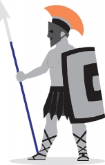 greek soldier holding spear and shield warrior gray color