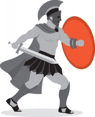 greek soldier with a shield and sword warrior gray color