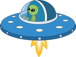 green alien in his space craft flying saucer clipart