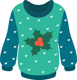 green christmas sweater with large holly clipart