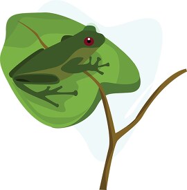 green frog sitting on large plant leaf clipart