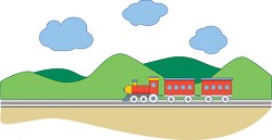 green hills with train scene clipart