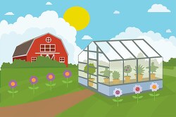 greenhouse with flowers on land