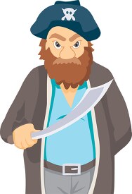 grubby bearded pirate holding a sword vector clipart image