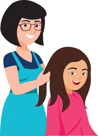 hairdresser cutting young girls long hair clipart