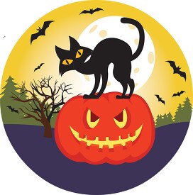 halloween scary black cat on pumpkin clipart 5685