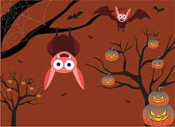 halloween with scary hanging bats on tree with pumpkin clipart a