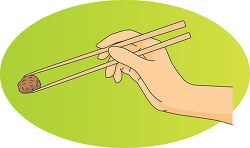 hand chopsticks picking up food green background clipart