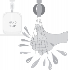 hand washing under running faucet gray color