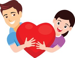 happy couple holding heart shape balloon valentines day clipart